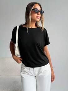 SHEIN Essnce Women's Summer Casual  Backless Twisted Knot T-Shirt - Black - View 2