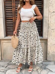 Flirla Plus Size Floral Print Drawstring Waist Casual Skirt, Suitable For Holiday - Multicolor - View 5