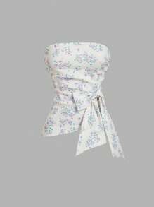 SHEIN MOD Bandeau Ditsy Floral Bow Pastoral Ditsy Floral Purple Top, Going Out Top, Valentine's Day Top, Party Top, Tea Party Top, Country Clothing, Holiday Clothing