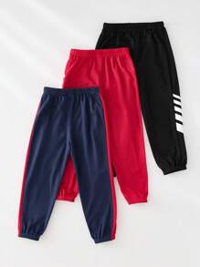 SHEIN Leap Crew 3pcs/Set Young Boy Mesh Breathable Athletic Sweatpants, Suitable For Sports, Running, Physical Education Class In Spring & Summer - Multicolor - View 2