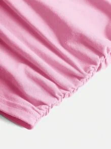 SHEIN Girlism Tween Girl Slim Fit Casual Round Neck Short Sleeve T-Shirt With Side Ruching And Scrunchie - Baby Pink - View 5