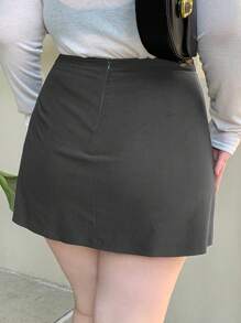 Dazy Plus Plus Size Solid Color A-Line Short Mini Skirt, Versatile Summer