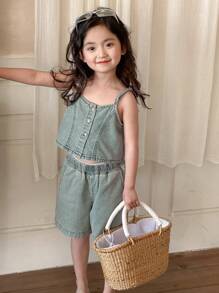 Bộ đồ denim 2 mảnh cho bé gái, mùa thu - Màu xanh lam - Xem 7