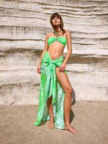 Maija Bộ đồ bơi bikini hở vai họa tiết hoa cho kỳ nghỉ hè trên bãi biển dành cho nữ - màu xanh lá - Xem 5