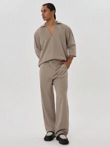 Musero Camisa de cuello con escote en V profundo, manga corta y hombros caídos, un estilo esencial para la primavera y el verano - Caqui - Ver 5