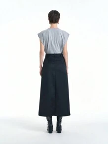 Aalyst Black Low Waist Smooth Straight Skirt, Modest & Elegant - Black - View 2