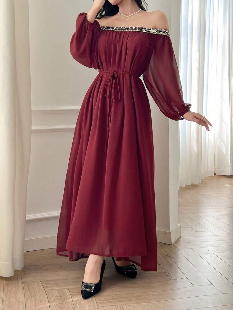 Women's Solid Color Casual Midi Dress, Simple & Fashionable For Daily/Vacation Wear Elegant Sundress Red Women Dresses Off Shoulder Top