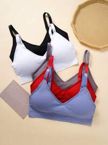5pcs/Pack Plus Size Women's Plain Ribbed Comfortable Leisure Bras