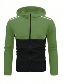 Manfinity Sport Streetwear Men's Solid Color Patchwork Front Zipper Long Sleeve Hooded Sports Jacket