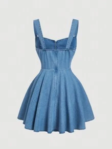 SHEIN MOD 女式牛仔迷你连衣裙，休闲合身无袖，蓝色，女式夏季服装，女式夏季连衣裙，女式春季服装，女式度假服装，女式太阳裙，女式度假服装，女式牛仔装，女式夏季服装，女式复活节服装，波西米亚风女装，女式演唱会服装，乡村演唱会服装，女式夏季服装，茶会服装，女式牛仔竞技服装，伊比沙岛服装 - 淺色水洗藍 - 查看 3