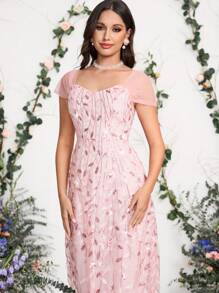 Coutiva Women Elegant Sequin Decorated Net Splice Loose Casual Evening Party Dress, Wedding Guest Dress Music Festival Spring/Summer, Formal Dress,Gown