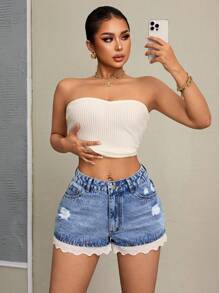 SHEIN SXY 可爱休闲女式牛仔短裤 - 藍色 - 查看 3