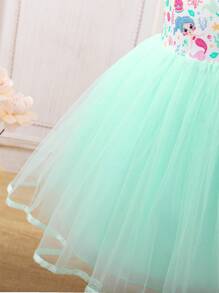 SHEIN Glamorique Kids Young Girl Mermaid Style Mesh Patchwork Princess Dress