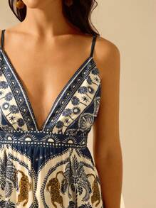 CAJUNI Đầm cổ chữ V đi biển mùa hè giản dị, họa tiết báo Boho, cây cọ, lá Monstera, họa tiết hoa nhiệt đới dành cho nữ - Nhiều màu - Xem 7