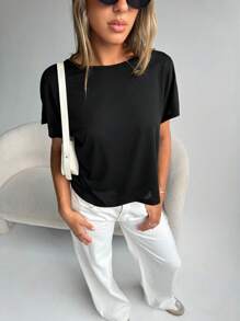 SHEIN Essnce Women's Summer Casual  Backless Twisted Knot T-Shirt - Black - View 6