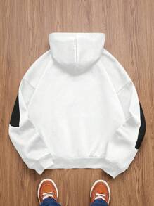 Manfinity VCAY Plus Size Men's Contrast Color Black Loose Fit Casual Knit Long Sleeve Hoodie