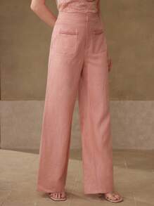 MOTF PREMIUM 100% LINEN WIDE LEG PANTS WITH BRAID POCKET - Dusty Pink - View 8