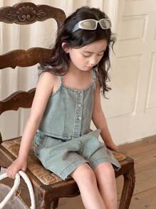 Bộ đồ denim 2 mảnh cho bé gái, mùa thu - Màu xanh lam - Xem 6