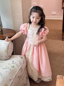 DAZY Ruched Short Puff Sleeve Elegant Dress - Pink - View 7