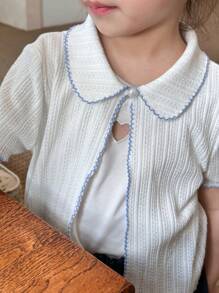 DAZY Veste décontractée à simple boutonnage avec col châle, manches courtes pour jeune fille, tenues d'été pour filles
