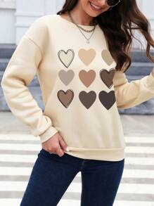 INAWLY 心形印花落肩卫衣、长袖上衣 - 杏色 - 查看 5