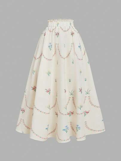 SHEIN MOD Resort Destination Print Floral Skirt, Summer Women, Concert, Romantic, Elegant, Party, Summer, Festival, Retro, Wedding Guest, Tea Party, Modesty, Floral Skirt Women Floral Skirt