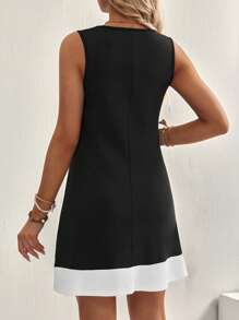 SHEIN Sleeveless Colorblock Zip-Up Maternity Bodycon Dress - Black - View 3