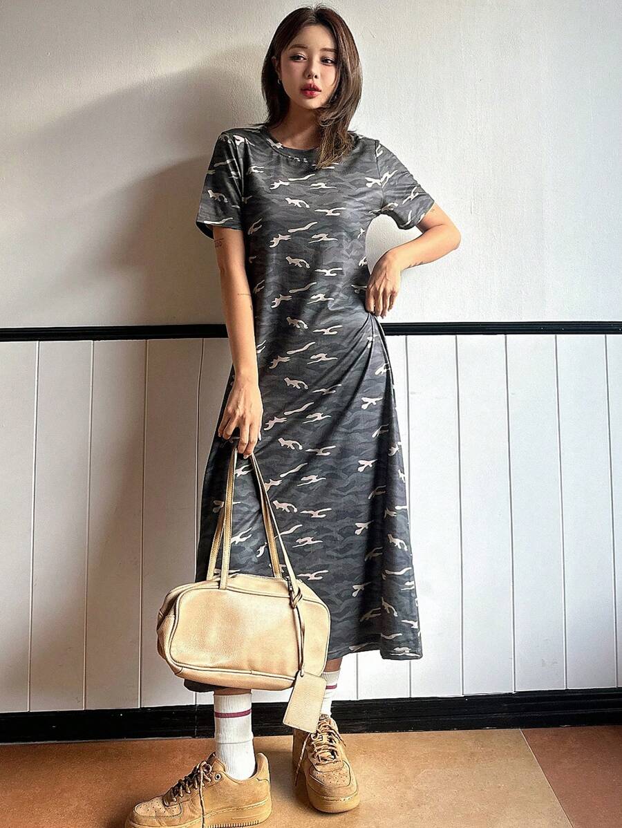 DAZY New Loose Casual Camouflage Print Dress For Women, Spring/Summer Sundress