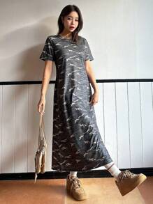 DAZY New Loose Casual Camouflage Print Dress For Women, Spring/Summer Sundress