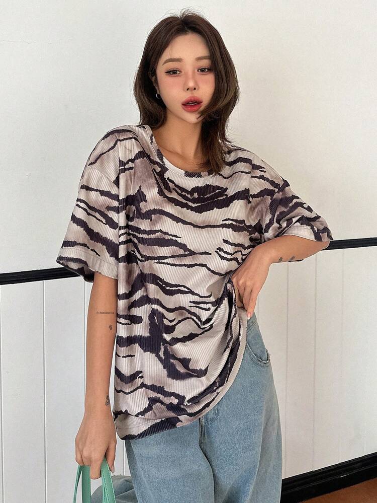 Women's Loose Casual Tie-Dye Zebra Print Short Sleeve T-Shirt Oversized T-Shirt,Graphic Tees