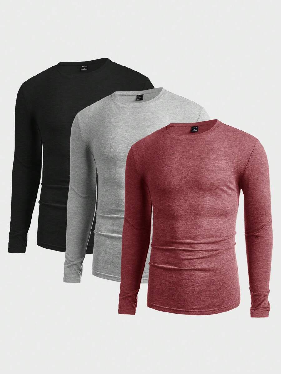 Manfinity VCAY 3pcs Men's Casual Versatile Solid Color T-Shirt, Multiple Pieces - Multicolor - View 1