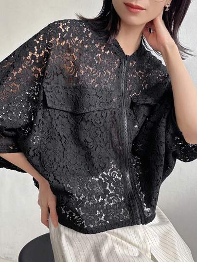 FRIFUL 女士蕾丝镂空休闲西装外套，简约时尚，适合日常商务穿着