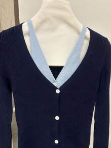 SHEIN EZwear Women's Solid Color Button Front Long Sleeve Casual Blouse, Everyday Wear - Royal Blue - View 6