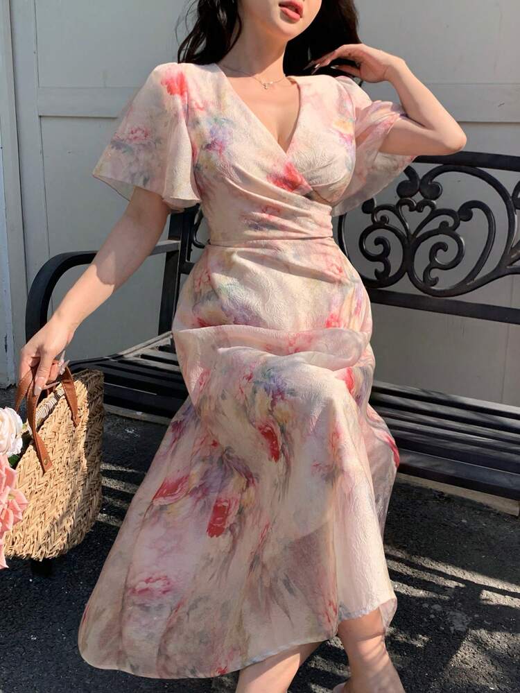 Women's Elegant Full Print Plant Design Long Dress, Spring/Summer New Arrival Floral Maxi Dress