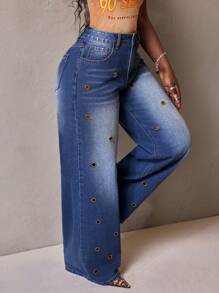 Slaydiva Women's Front Button Pocket Relaxed Casual Denim Jeans - Blue - View 2