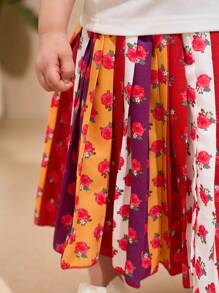 女婴图案印花圆领短袖上衣和 A 字裙 2 件套 - 彩色 - 查看 4