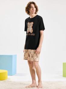 Happy Jammies Conjunto de pijama de camiseta de manga corta y pantalones cortos casual y sencillo para hombre, para uso diario