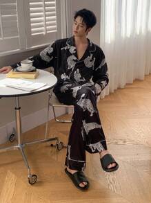 DAZY 1 Set Men's Summer Animal Pattern Printed Shirt And Shorts Pajama Set - Multicolor - View 5