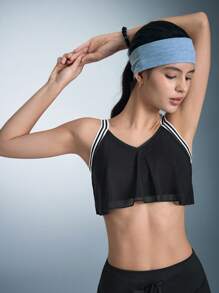 SHEIN 女士条纹日常健身运动胸罩 - 黑色 - 查看 3