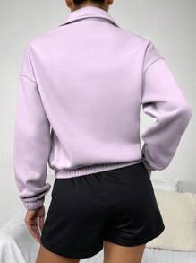 SHEIN Unity Casual Solid Color Drop Shoulder Kangaroo Pocket Sweatshirt, Autumn/Winter - Mauve Purple - View 2