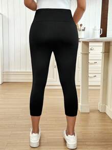 SHEIN 孕妇简约休闲日常紧身裤 - 黑色 - 查看 2