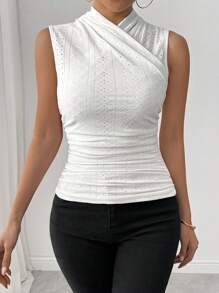 RosyDaze Women's Elegant Cross Ruched Fitted Camisole - White - View 6