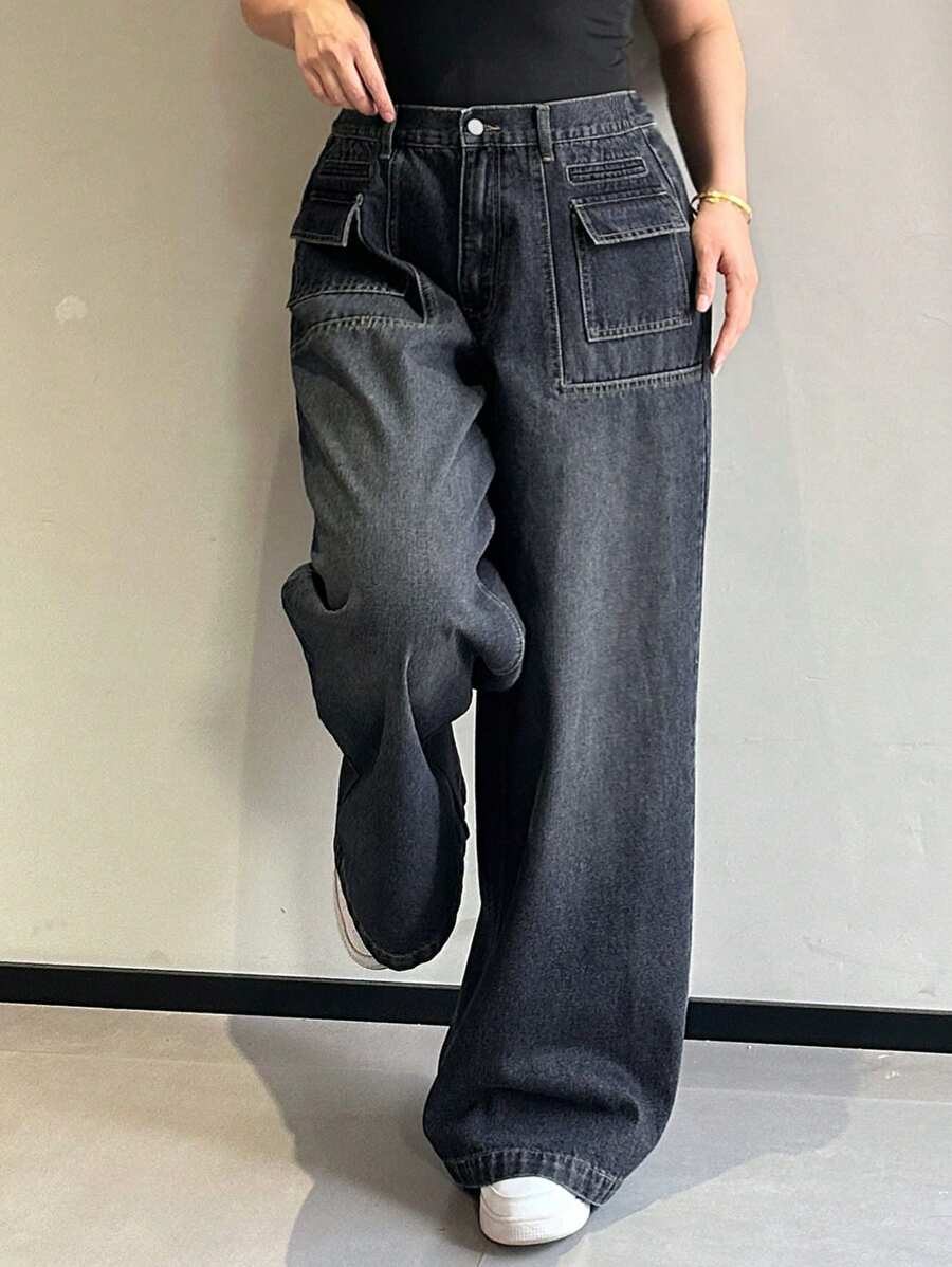 Dazy Petite Plus Washed Distressed Pocket Loose Straight Jeans, All ...