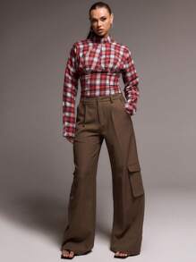 MUSERA High Neck Cinched Waist Long Sleeve Slouch Top Spring Casual Summer Fall - Red - View 3