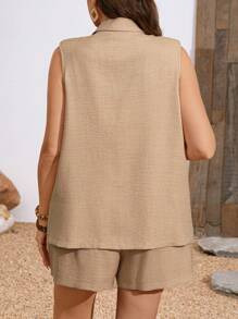 SHEIN LUNE Elegant Casual Office Uniform Plus Size Suit Set - Khaki - View 2