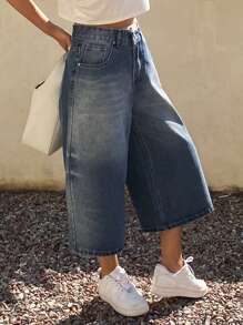 Livesso Pantalones cortos anchos y sueltos de mujer, shorts vaqueros Bermuda versátiles para el verano - Azul - Ver 4