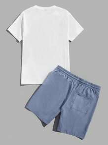 Manfinity VCAY White Fitted Knit Crew Neck Short Sleeve T-Shirt And Shorts Set - Blue - View 2