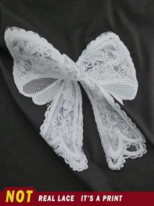 Attitoon Casual White Lace Butterfly Decor Dark Gray Round Neck Short Sleeve Loose T-Shirt For Women, Cotton Blended, Suitable For Summer