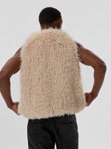 Musero Men Full Zip Fluffy Gilet Tank Top - Apricot - View 5