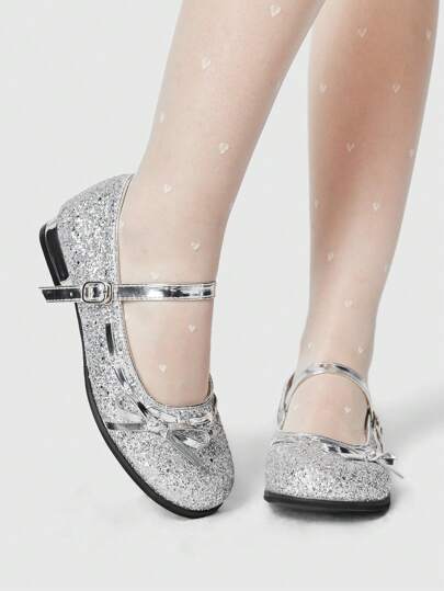 Silver Mary Jane Leather Shoes, Closed Toe, Chunky Heel, Rhinestone Embellished, Bridal Wedding Formal Dress Shoes For Women